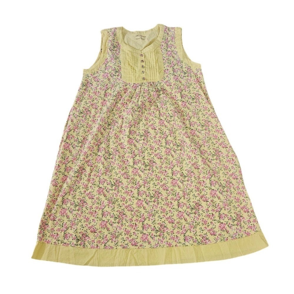 April Cornell Yellow Floral Sleeveless Cotton Nightgown Small Cottage Dress